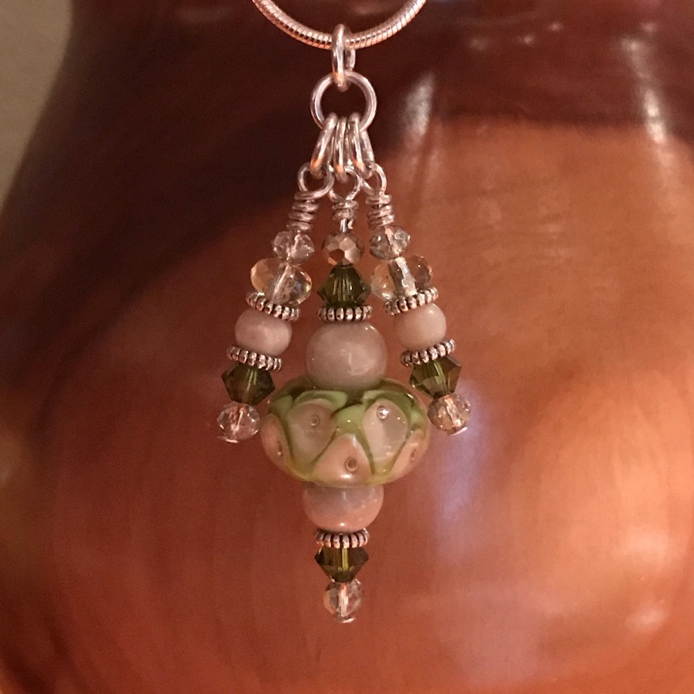 Lamp-work Beaded Pendant w/ Snake Chain
